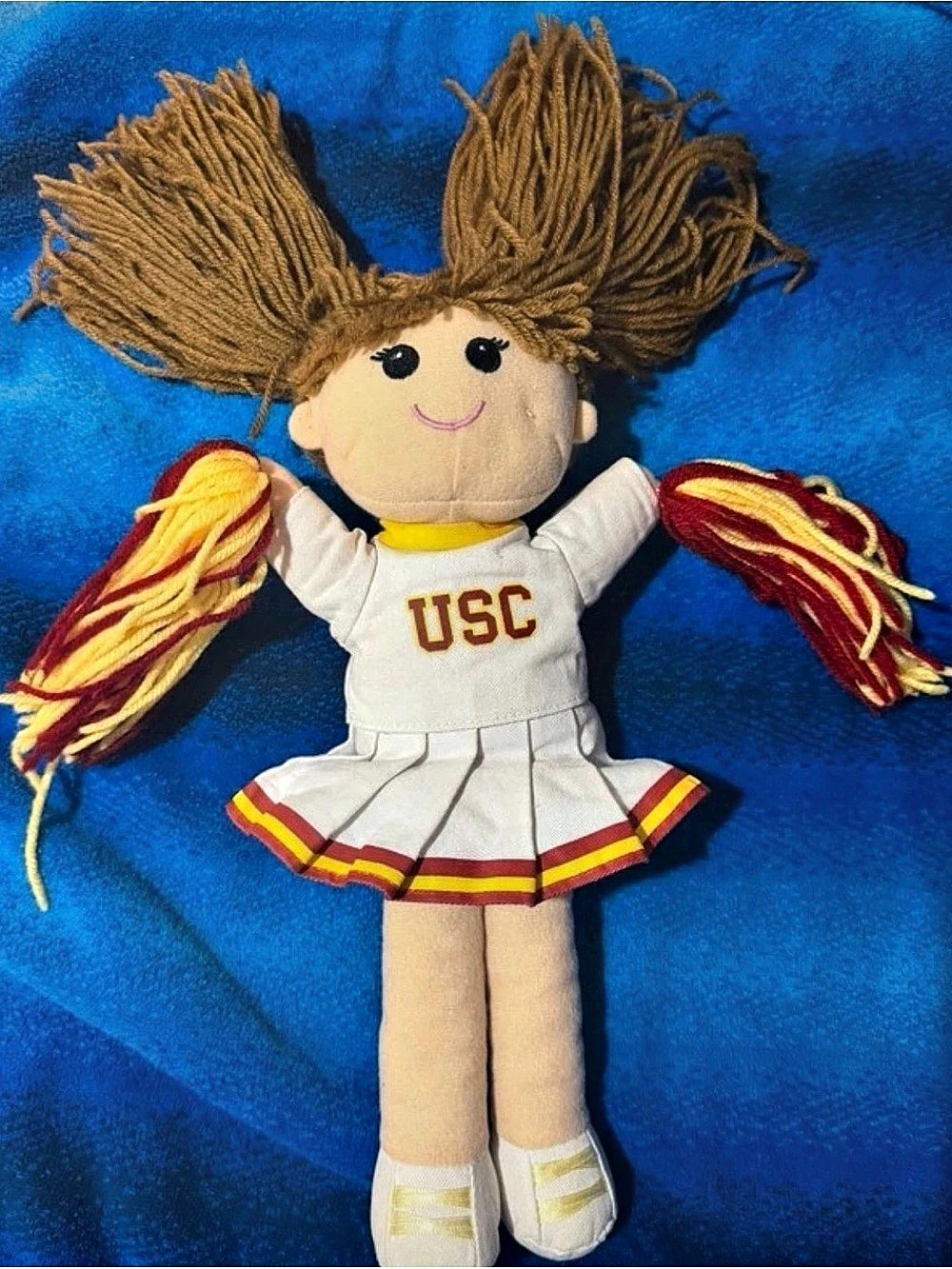 USC Trojans Cheerleader Plush Figure Doll w/ Pom Poms White Red Yellow
